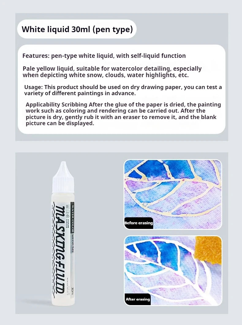 Art Masking Fluid – 18/30/75ml Stay White Cover Liquid for Watercolor Painting, School & Office Art Supplies