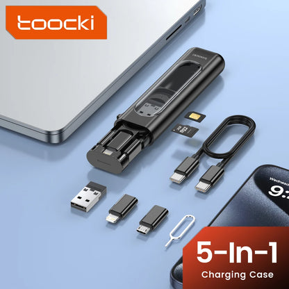 Toocki 5-in-1 OTG Adapter Kit – USB-C/Micro/Lightning Multi Converter with SIM & TF Card Storage Case, Compact Data & Charging Adapter for iPhone & Samsung Devices