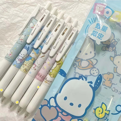 6PCS Kawaii Sanrio Pochacco Gel Pens – Cute Cartoon Retractable Pens for Writing, Journals & Office Supplies