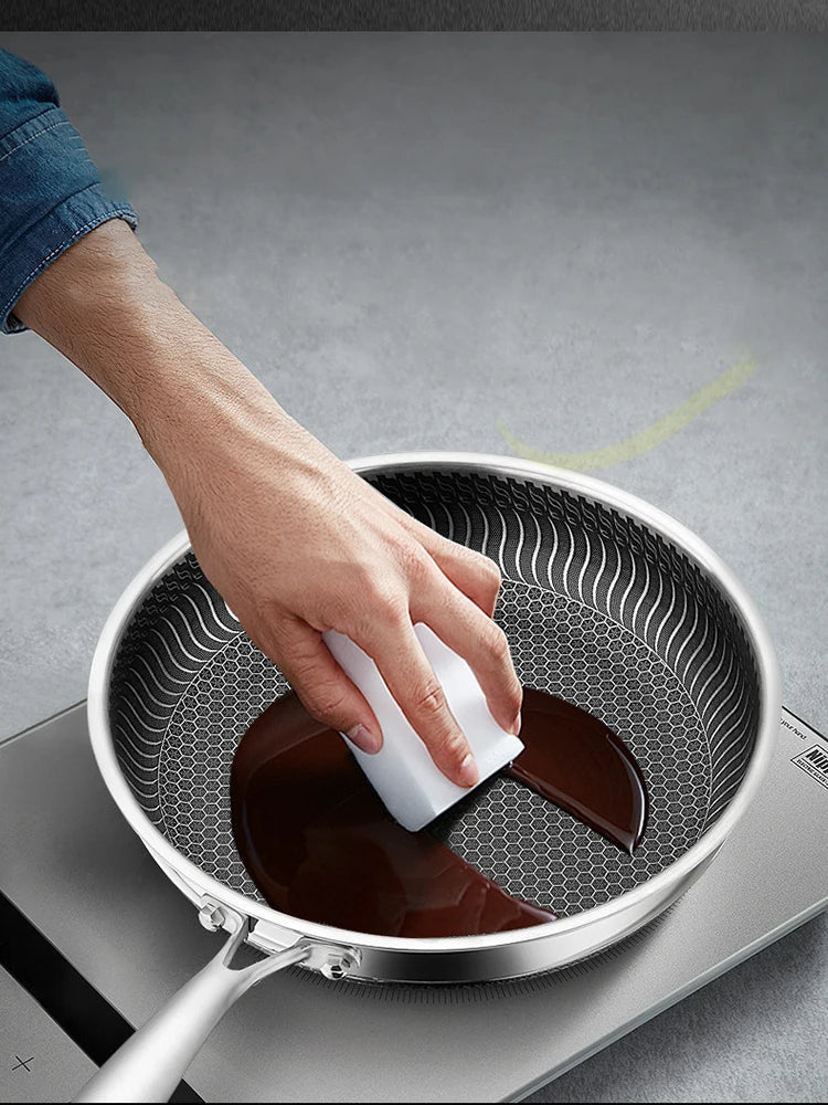 Tri-Ply 316 Stainless Steel Wok Pan with Double-Sided Honeycomb Skillet - Suitable for All Stoves