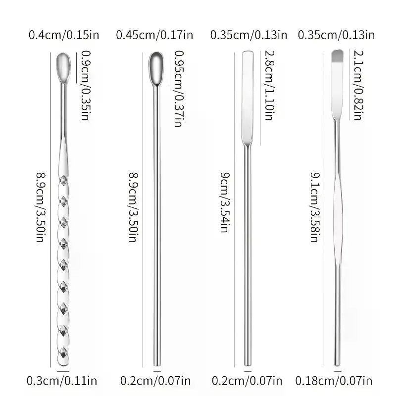 4-Piece Nail Art Stirring Rod Set - Stainless Steel Mixing Spoon & Spatula for Gel Polish, Powder, Liquid & Foundation