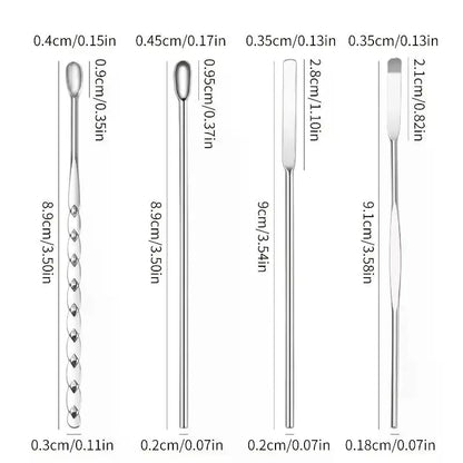 4-Piece Nail Art Stirring Rod Set - Stainless Steel Mixing Spoon & Spatula for Gel Polish, Powder, Liquid & Foundation