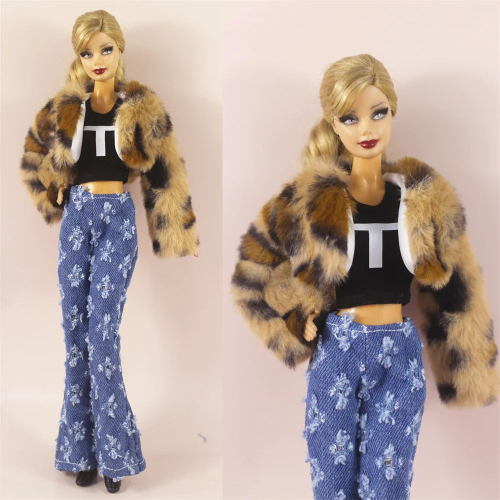 1:6 Scale Doll Clothes – Fur Coat Dress Outfit for 11.5" (30cm) Dolls, Multiple Styles, Gift for Girls