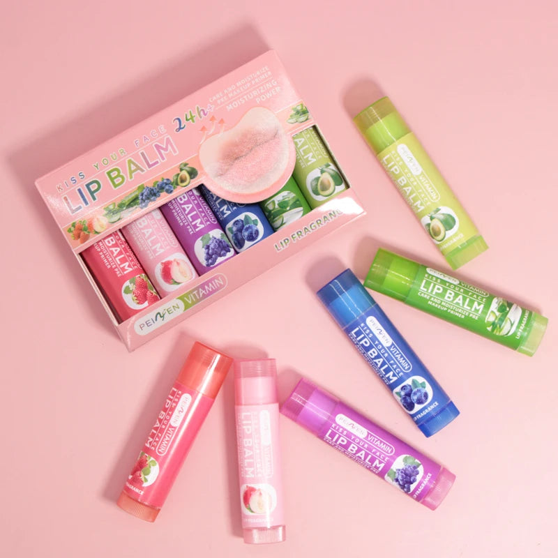 6PCS Fruit-Flavored Lip Balm Set with Aloe Vera – Deep Hydrating Lip Moisturizer, Anti-Dryness Lip Care, Plumping & Smoothing Lip Lines Treatment
