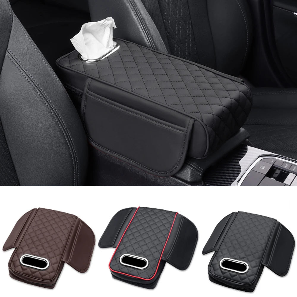 Car Center Console Protector Mat – Thick Memory Foam Armrest Cushion with Tissue Storage Pocket