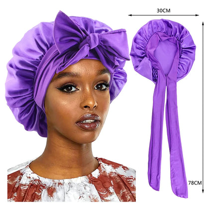 Satin Sleeping Cap for Women - Silky Bonnet with Wide Stretch Band, Solid Nightcap for Hair Care and Shower