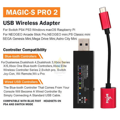 Mayflash Magic S Pro 2 USB Wireless Controller Adapter – JoyCon for NS Pro & Fight Stick for Xbox Series X/S