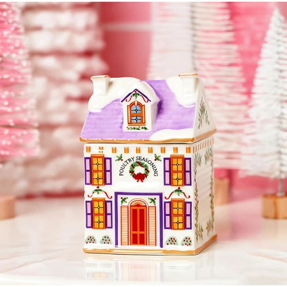 Christmas Holiday Village Spice House Set – Mini 6cm Home Decor for Kitchen, Spices & Tabletop Xmas Ornaments