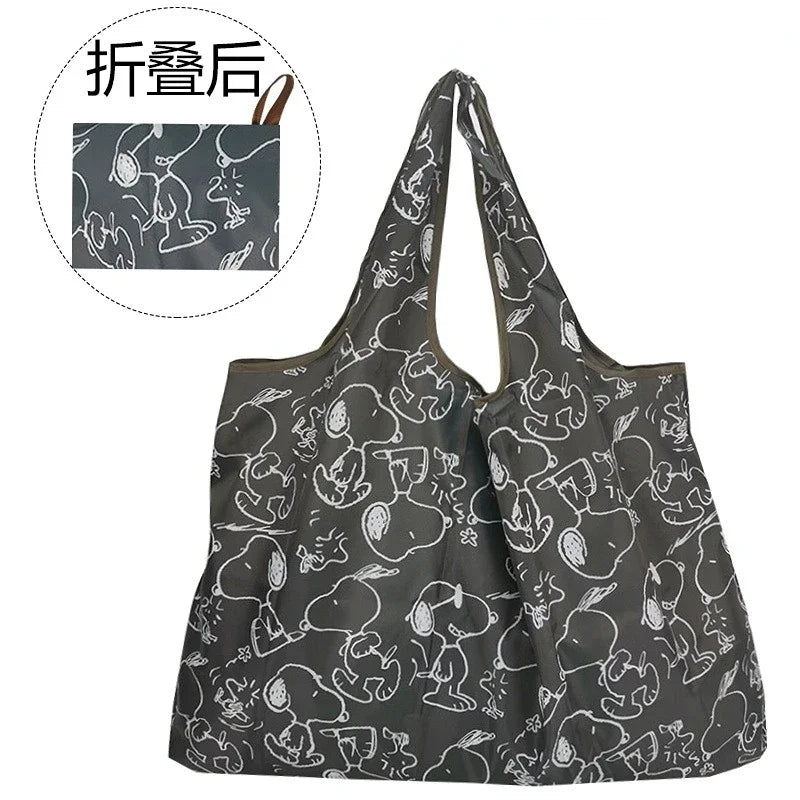 Snoopy Foldable Shopping Bag – Large Waterproof Nylon Tote, Reusable Portable Shoulder Bag for Women