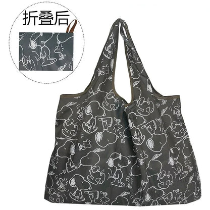 Snoopy Foldable Shopping Bag – Large Waterproof Nylon Tote, Reusable Portable Shoulder Bag for Women