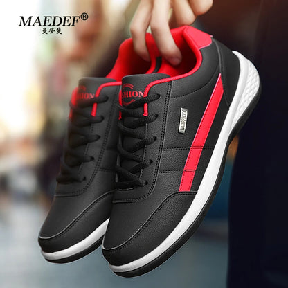 MAEDEF Men's Leather Sneakers – Waterproof Casual Lace-Up Footwear, Comfortable Vulcanized Shoes for Men