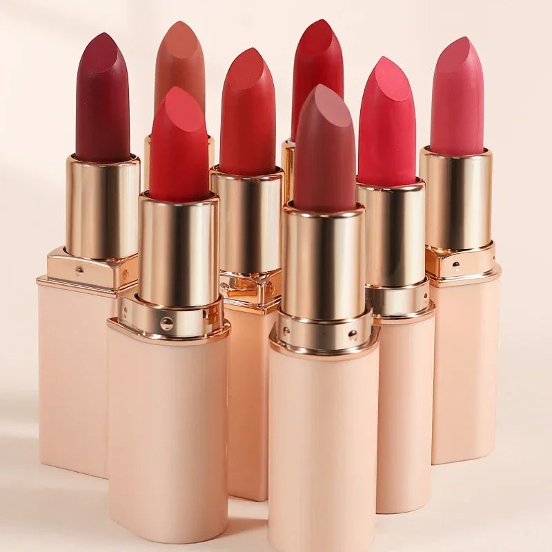 Deep Red Matte Lipstick – 8 Colors, Waterproof, Non-Stick Cup, Velvet Lip Balm, Dark Red Lipsticks for Easy Application