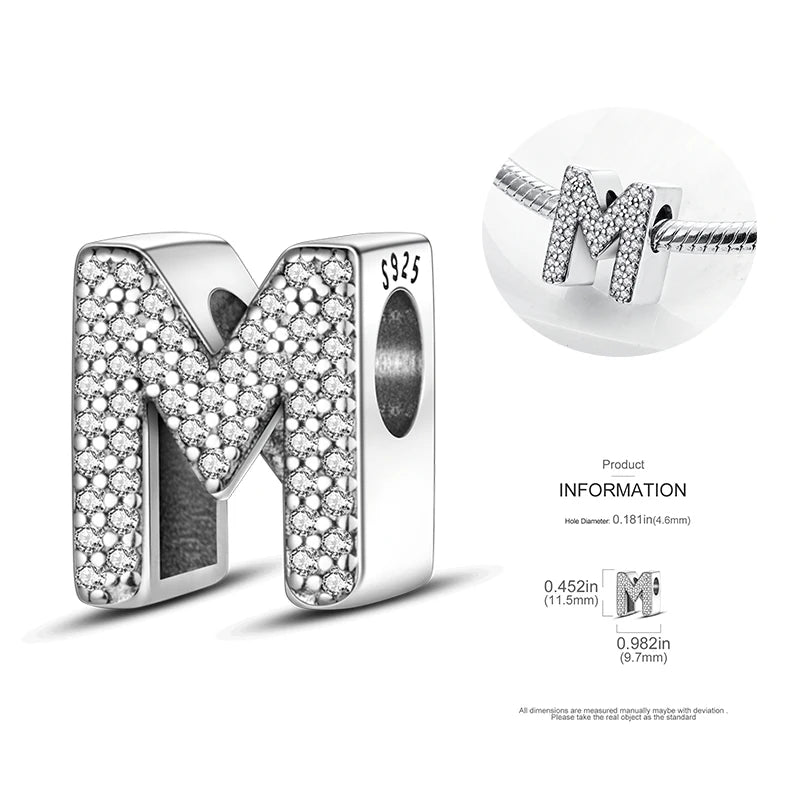26 A-Z Alphabet Beads 925 Silver LOVE Letter Charms for 3mm Bracelets - CZ Zircon DIY Jewelry Gift