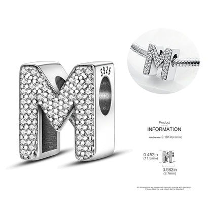 26 A-Z Alphabet Beads 925 Silver LOVE Letter Charms for 3mm Bracelets - CZ Zircon DIY Jewelry Gift