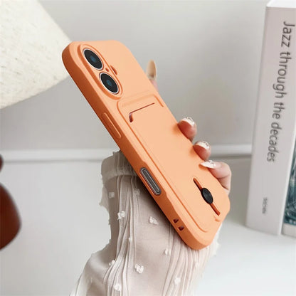Luxury Silicone Card Holder Wallet Case for iPhone – Shockproof Camera Protection Cover for iPhone 16/15/14/13/12/11 Pro Max, XR, XS, X, 8 & 7 Plus