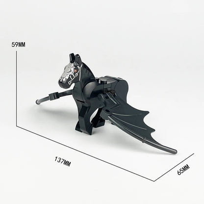 2PCS Magic Scene Pegasus Wings Building Block Set – Black & White Warhorse Model Bricks Kit for Kids