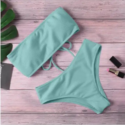 Women’s Tie Thong Bikini Set – Ultrathin Brazilian One-Piece Swimwear with Bandage Tube Bra Lingerie