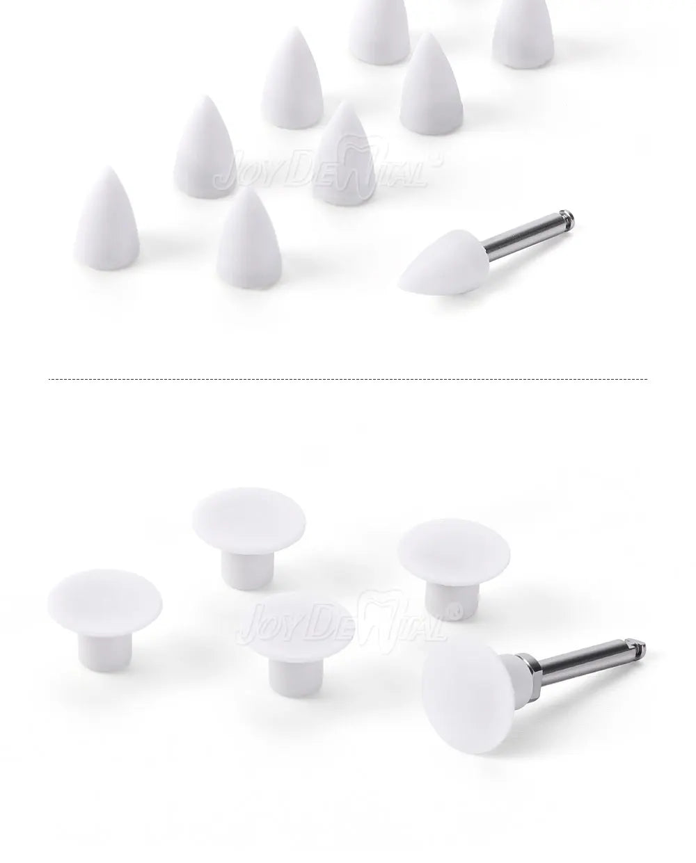 JoyDental 20pcs Dental Silicone Composite Polishers – 3 Shapes (Cup, Inverted Cone, Point) 2.35mm for Finishing & Polishing