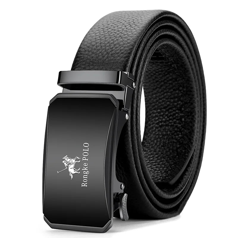 OYIFAN Men’s Genuine Leather Belt – Designer Alloy Buckle Automatic Ratchet Belt