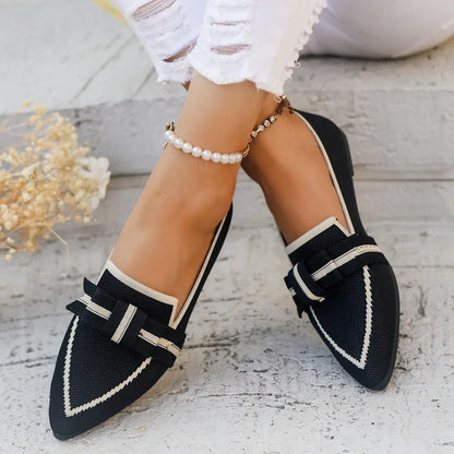 2024 Women’s Knitted Flats – Breathable Slip-On Pointed Toe Loafers, Comfortable Casual Walking Shoes in Solid Colors