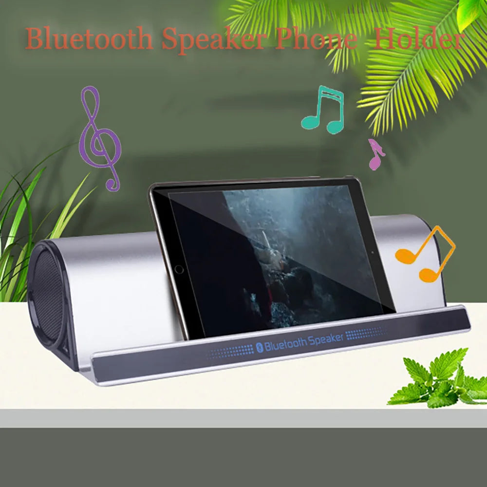 Phone & Tablet Stand with Bluetooth Speaker - Portable Bass Stereo Soundbar for iPad and Mobile Devices