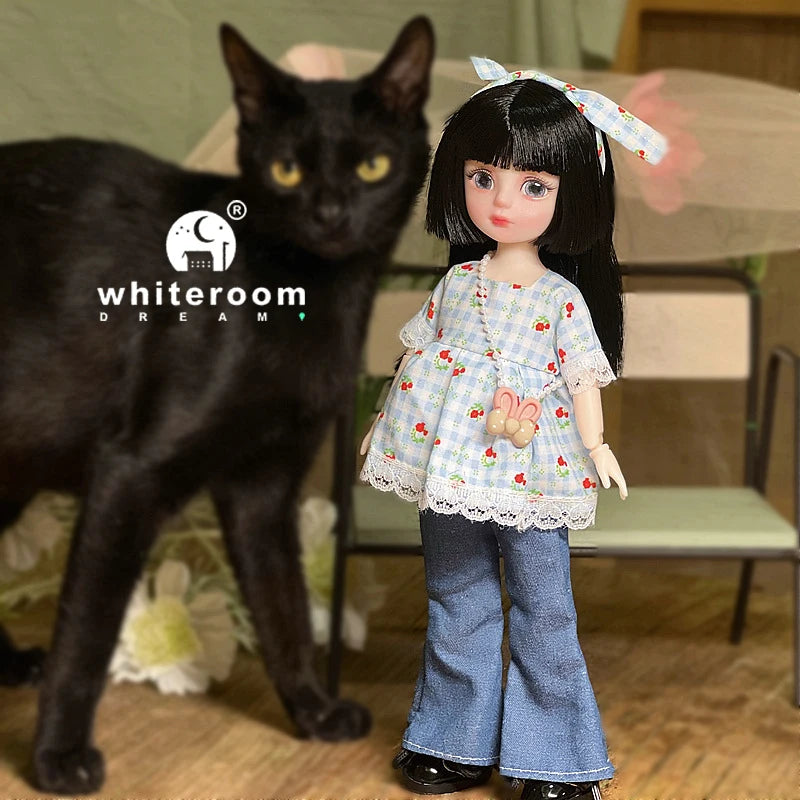 30cm 1/6 BJD Ball Jointed Doll – Starry Gray Eyes with Lolita Fashion Dress, DIY Toy Gift for Girls