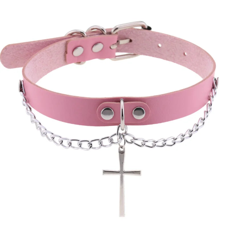 Harajuku Cosplay Rivet Star Punk Rock Gothic Collar — Sexy PU Leather Heart Cross Spike Choker Jewelry for Women