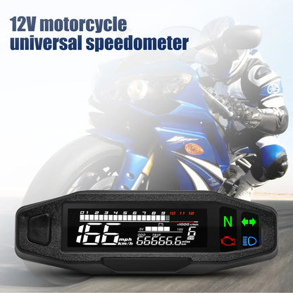 AD Universal Motorcycle Digital Speedometer – LED Tachometer Dashboard Instrument Panel with LCD Display & Y Bracket