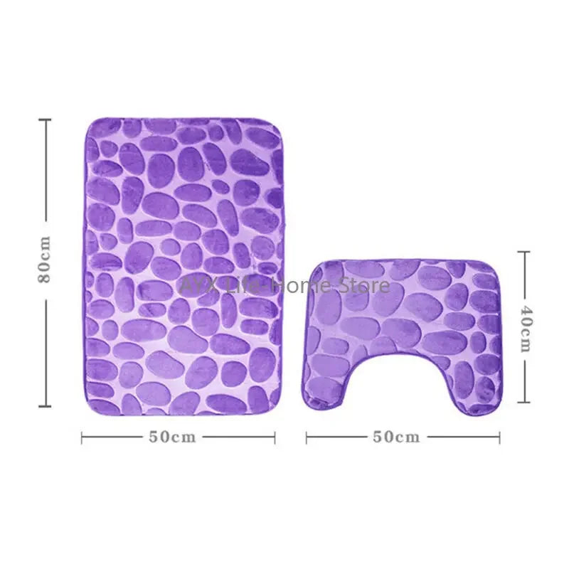 2PC Set Funnel Cobblestone Anti-Slip Bathroom Mat - Toilet Rug, New Bath Mat Set