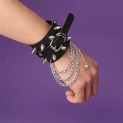 Punk Rock Hip Hop PU Leather Bracelet – Unisex Skull, Pentagram & Rivet Chain Bracelet, Trendy Party Jewelry Accessory