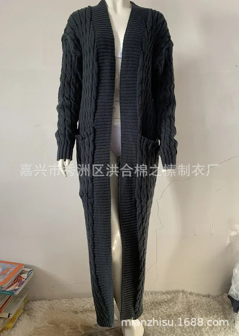 Open Front Cable Knit Longline Cardigan for Women – Long Sleeve, Loose Fit, Casual Fashion Knitwear, Solid Color