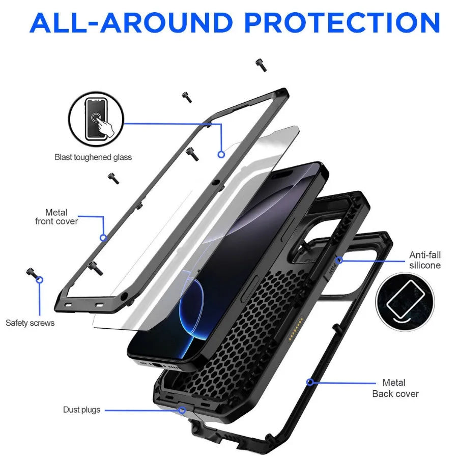 Heavy Tank Doom Hard Metal Phone Case – Shockproof Armor Cover with Gorilla Glass for iPhone 16/15/14/13/12/11 Pro Max/XR/XS/8/7 Plus