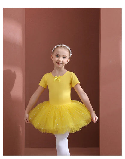 Girls Ballet Tutu Dress — Kids Short & Long Sleeve Tulle Leotard with Bowknot for Dance, Gymnastics & Party