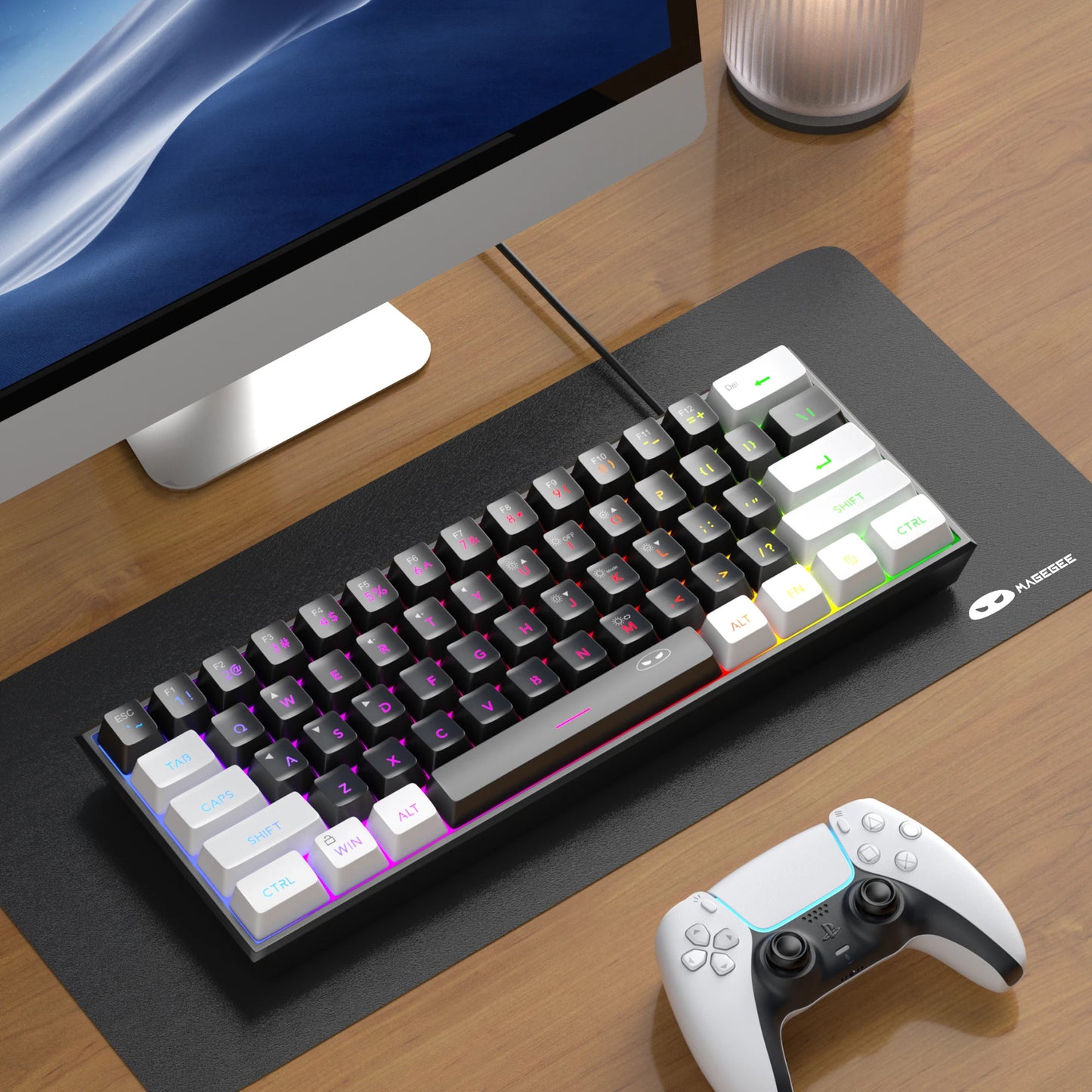 MageGee TS91 60% Compact Wired Keyboard – 61 Key RGB Backlit Portable Membrane Keyboard for Windows PC