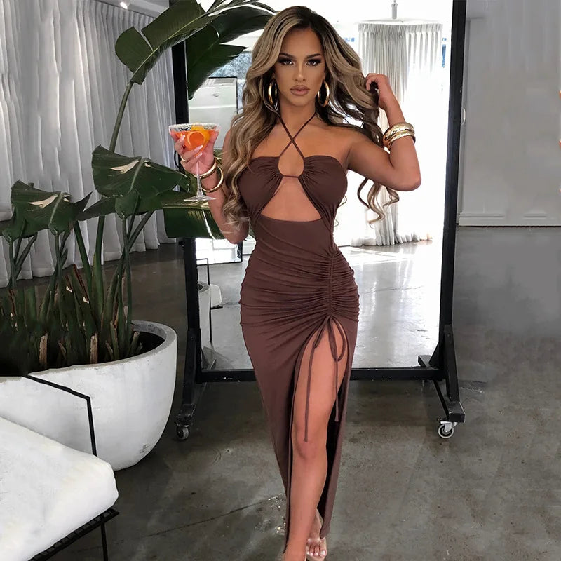 Women's Sleeveless Bodycon Midi Dress – Sexy Backless Night Club Party Slim Fit Elegant Dress