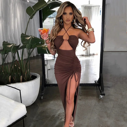 Women's Sleeveless Bodycon Midi Dress – Sexy Backless Night Club Party Slim Fit Elegant Dress