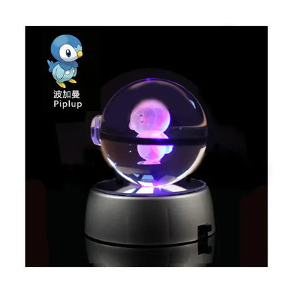 Anime Pokemon 3D Crystal Ball – Snorlax & Charizard Engraved Pokeball Figure with LED Light Base, Kids Gift