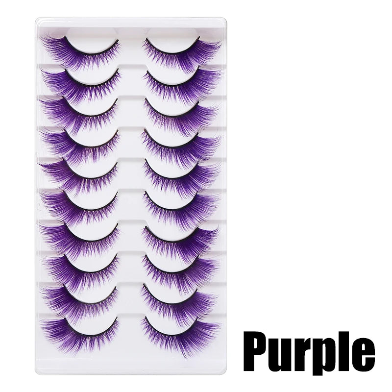 Colorful Halloween False Eyelashes – Blue, Red & Pink Cosplay Fake Lash Extensions for Makeup Looks