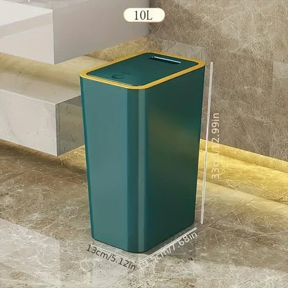 10L Odor-Proof Trash Can — One-Touch Modern Plastic Bin for Bathroom & Kitchen, Leakproof & Space-Saving Design