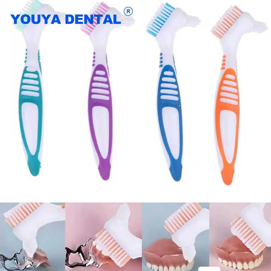 Denture Cleaning Brush - Soft Multi-Layer Bristle False Teeth Brush with Non-Slip Rubber Handle