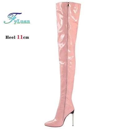 Women’s Plus Size Thigh-High Stiletto Boots - 11CM Pointed Toe Over-the-Knee Party Heels Sizes 45-47