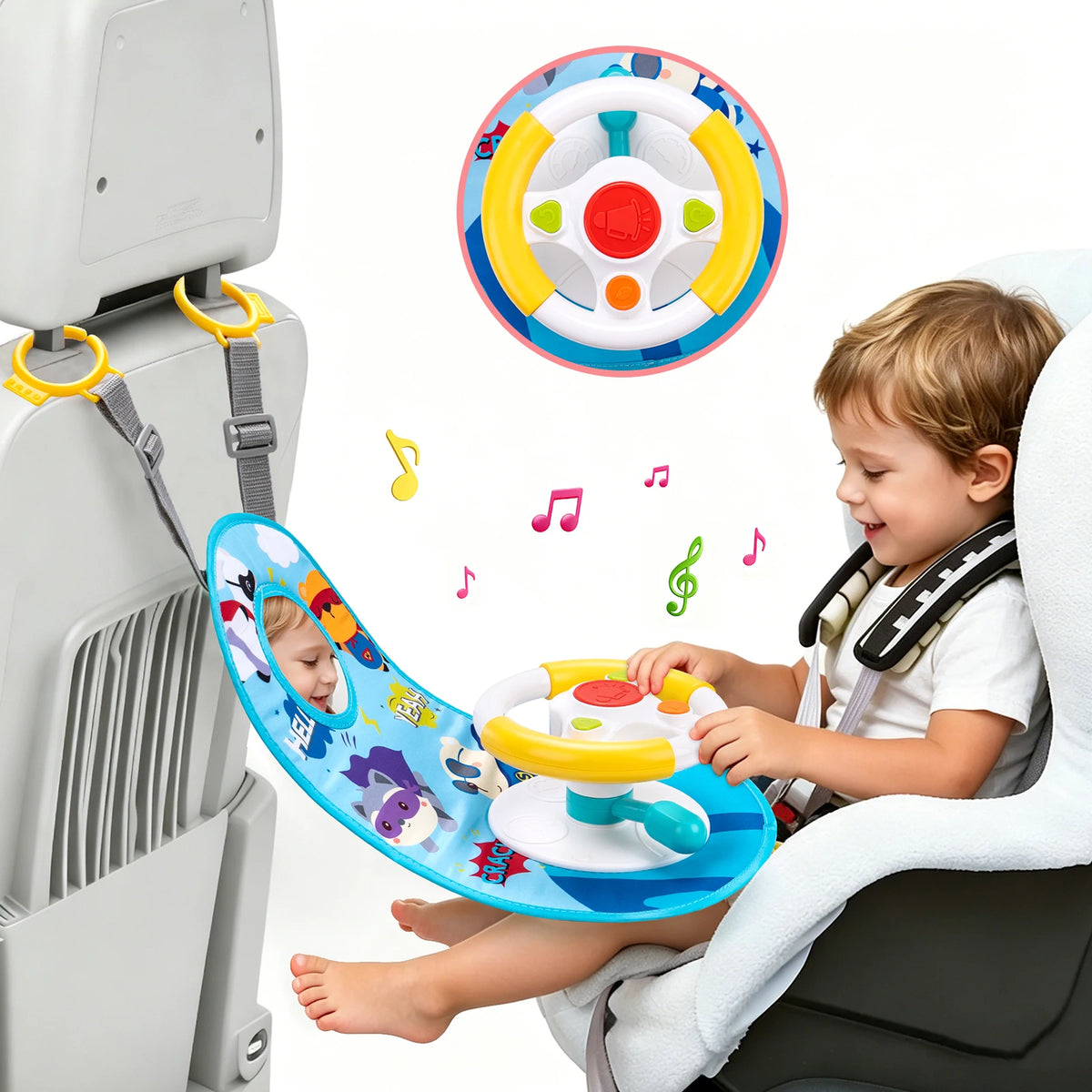 Baby Electric Steering Wheel Toy - Musical Simulated Driving Toy for Infant Car Seats, Hanging Baby Activity Toy for Ages 0–12 Months