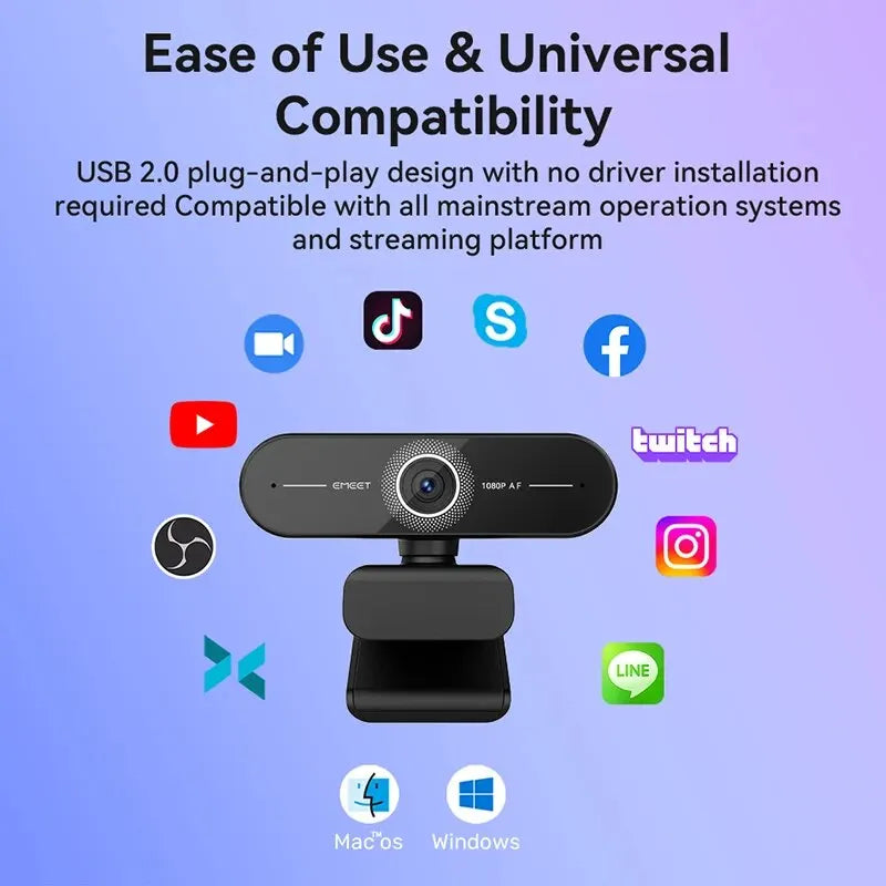 EMEET C60E 4K Webcam - 1440P 2K, 1080P USB Computer Camera with Autofocus for Video Calls and Conferences