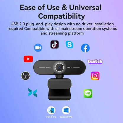 EMEET C60E 4K Webcam - 1440P 2K, 1080P USB Computer Camera with Autofocus for Video Calls and Conferences