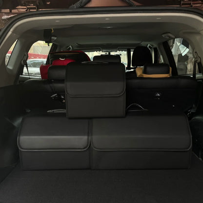 Folding Large Capacity Car Storage Box | Waterproof Leather Trunk Organizer | Multi-color Interior for Auto Stowing & Tidying