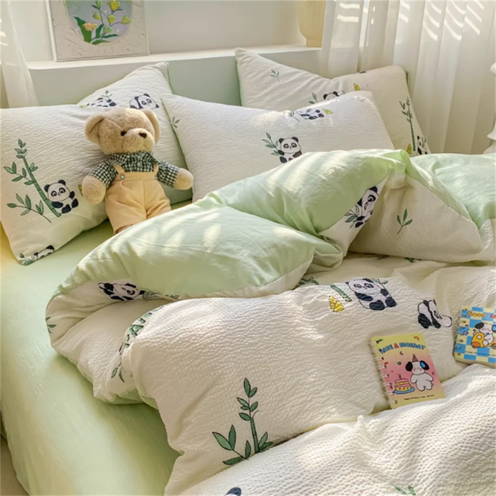 Wrinkled Yarn Washed Cotton Bedding Set — Soft Duvet Cover and Bed Sheet Set, 3 or 4 Piece Non-Pure Cotton Bedroom Set