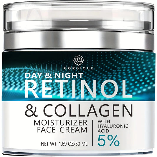 Gorgique Retinol Face Moisturizer - Day & Night Anti-Aging Hydrating Cream for Skin Firming Care
