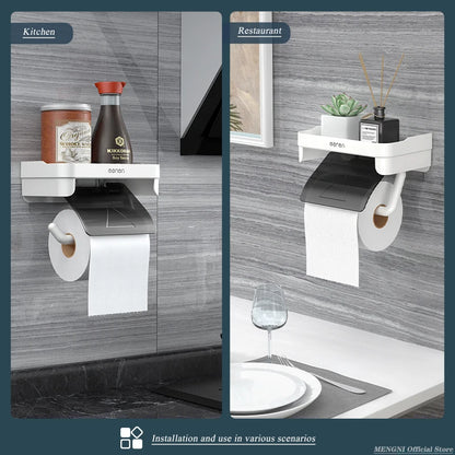 MENGNI Wall Mount Toilet Paper Holder - Waterproof Plastic Roll Paper Storage Rack for Bathroom Tissue - Organizer Shelves