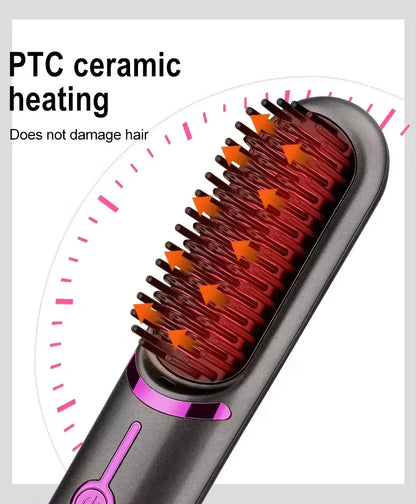 Cordless Mini Hair Straightening Brush – Portable Ionic Hot Comb for Women