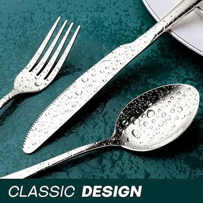 24-Piece Stainless Steel Black Flatware Set — Elegant Knife, Fork & Spoon Cutlery with Mirror Polish, Gold Accents, Dishwasher Safe